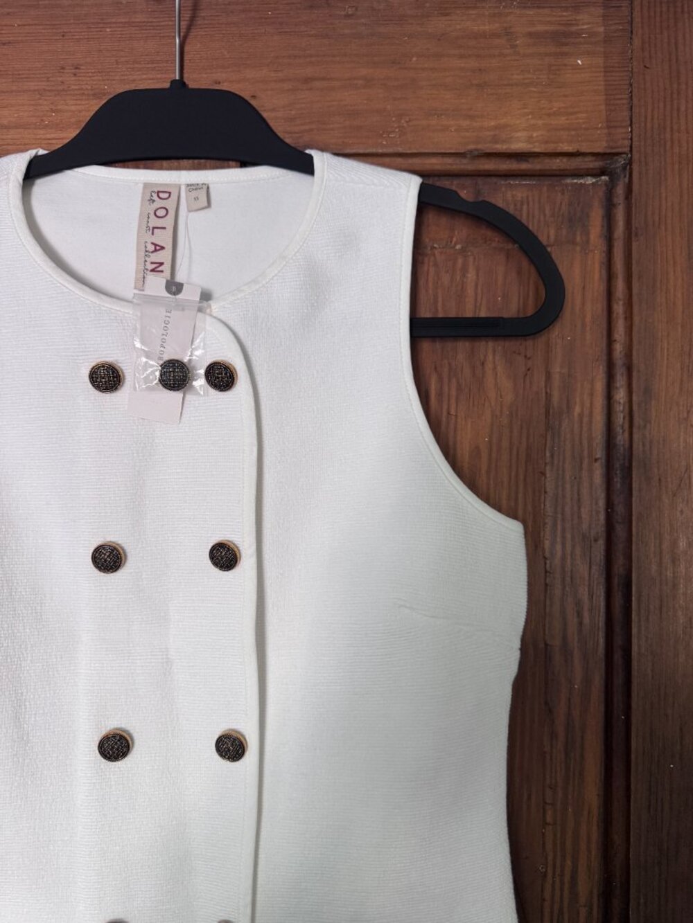 Dolan White Textured Double Breasted Button Tank Top XS NWT - Picture 3 of 4